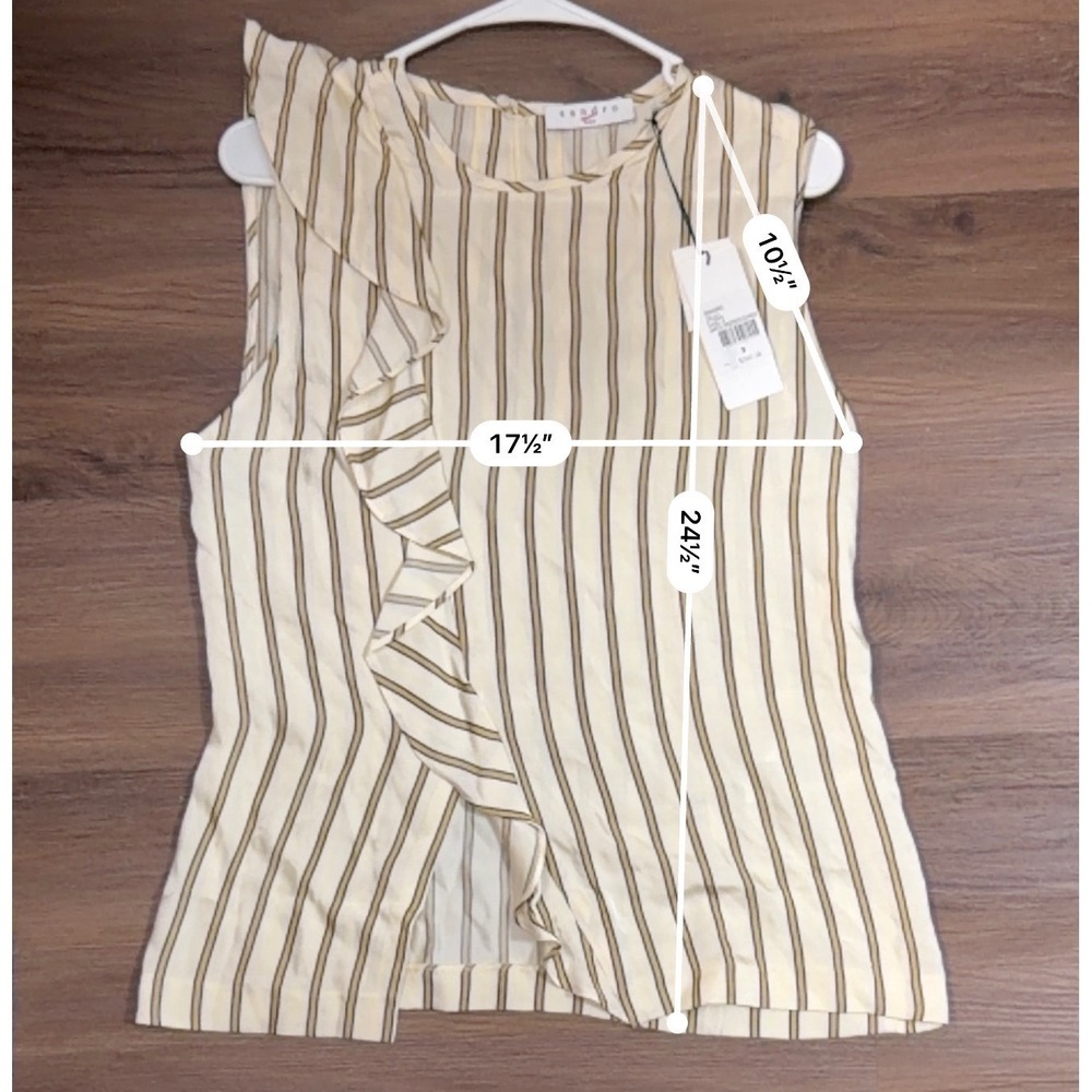 Sandro Paris Bari Striped Ruffle Sleeveless Top Vanilla Tan Black Size 3 NEW - Picture 6 of 6